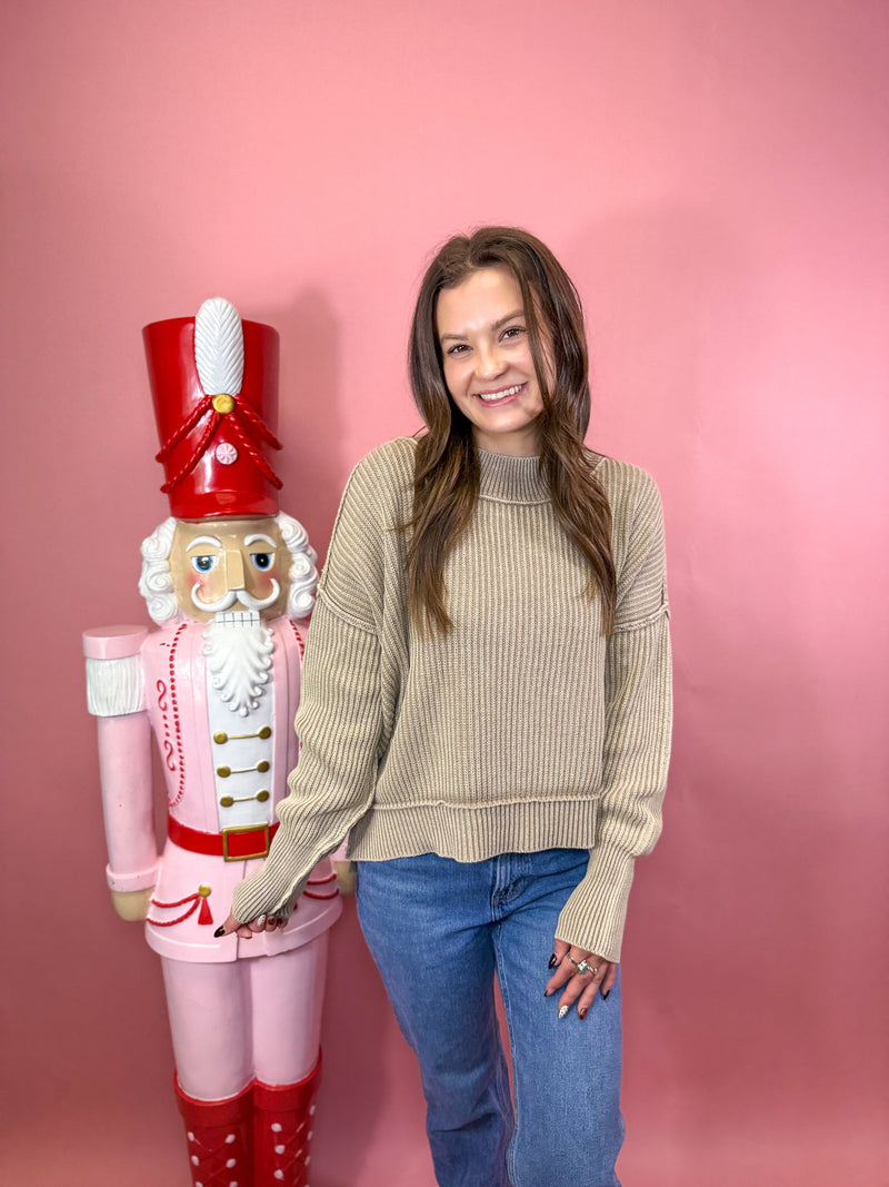 Washed Side Slit Oversized Cropped Sweater