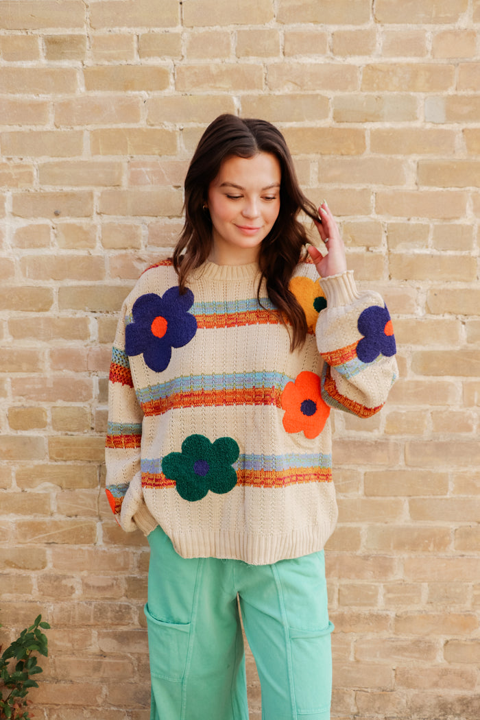 Stripe Flower Pattern Sweater