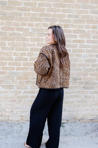 Quilted Leopard Button Down Puffer Jacket