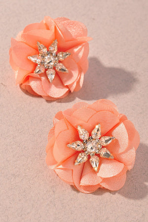 Flower Crystal Round Petal Earrings-Peach