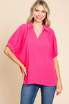 Solid Collared Dolman Sleeves Top