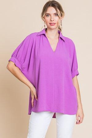 Solid Collared Dolman Sleeves Top