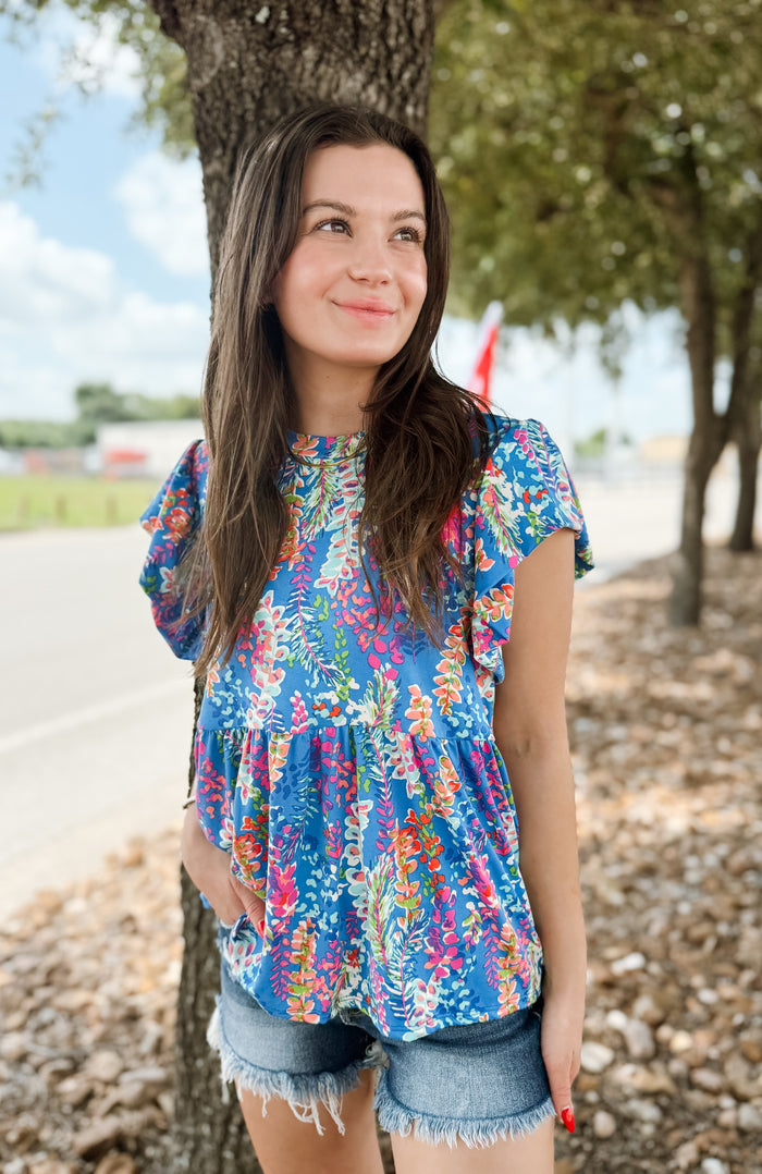 Babydoll Floral Print Buttery Smooth Knit Top
