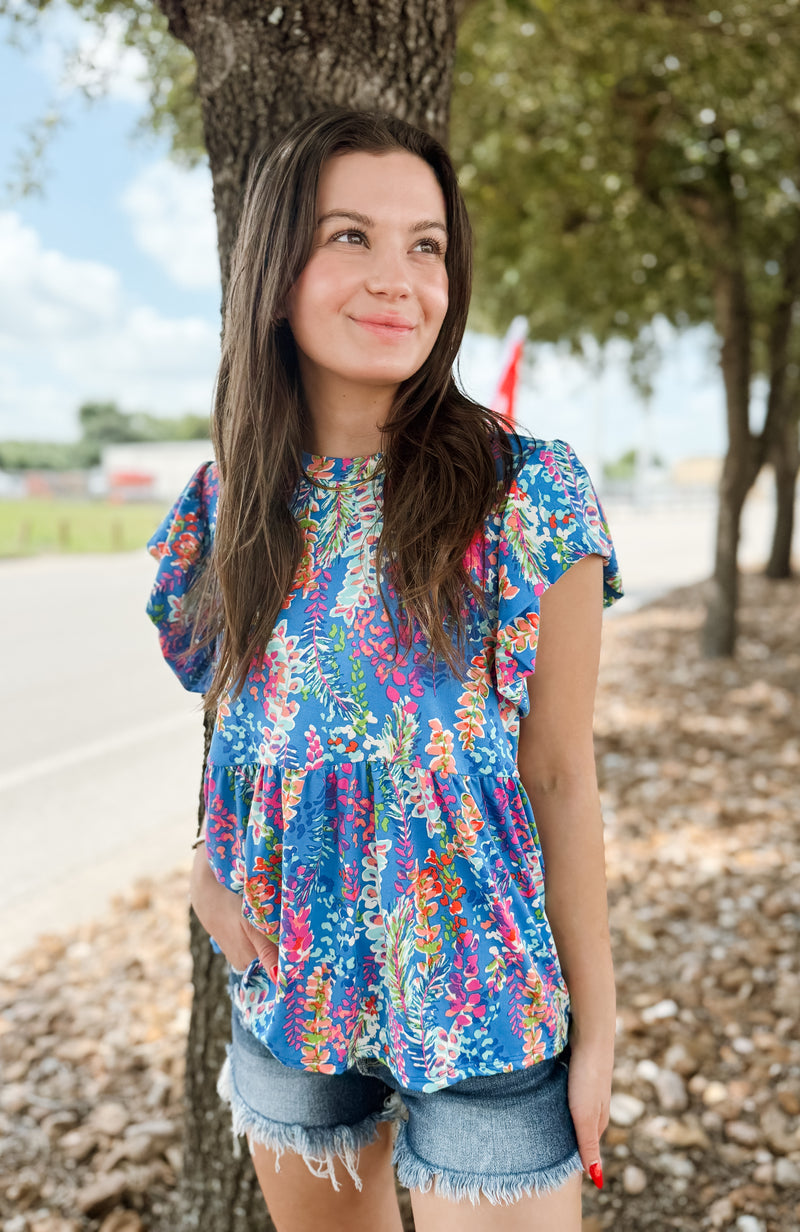Babydoll Floral Print Buttery Smooth Knit Top