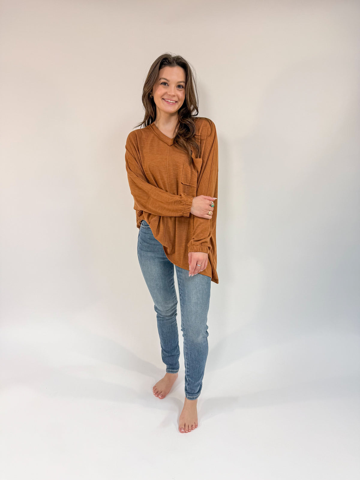 Exposed Hem with Front Pocket Top