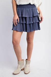 Denim Pleated Ruffled Mini Skirt