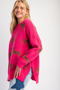 Hot Pink Cheetah Knit Sweater