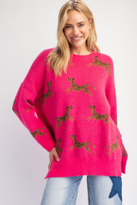 Hot Pink Cheetah Knit Sweater