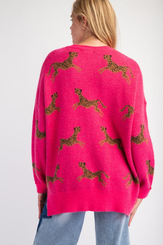 Hot Pink Cheetah Knit Sweater