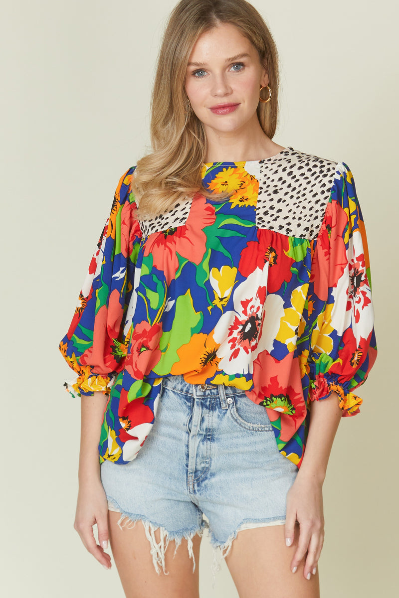 Floral & Animal Print Woven Blouse