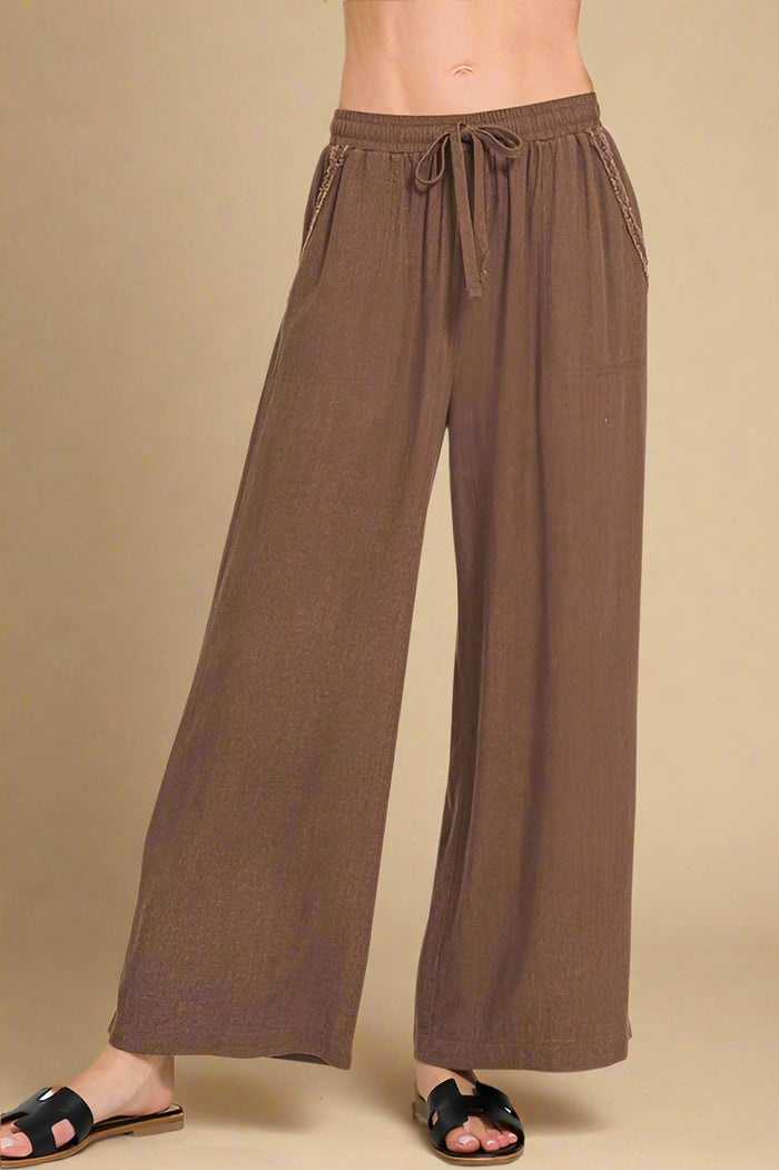 Wide-Leg Linen Blend Pants