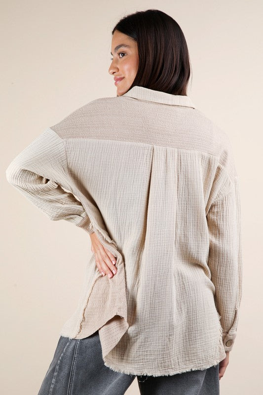 Mineral Washed Oversized Gauze Shacket
