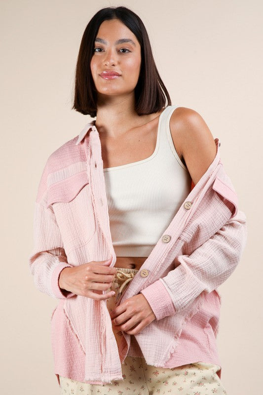 Mineral Washed Oversized Gauze Shacket