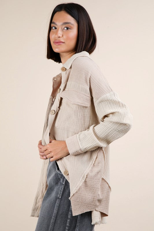 Mineral Washed Oversized Gauze Shacket