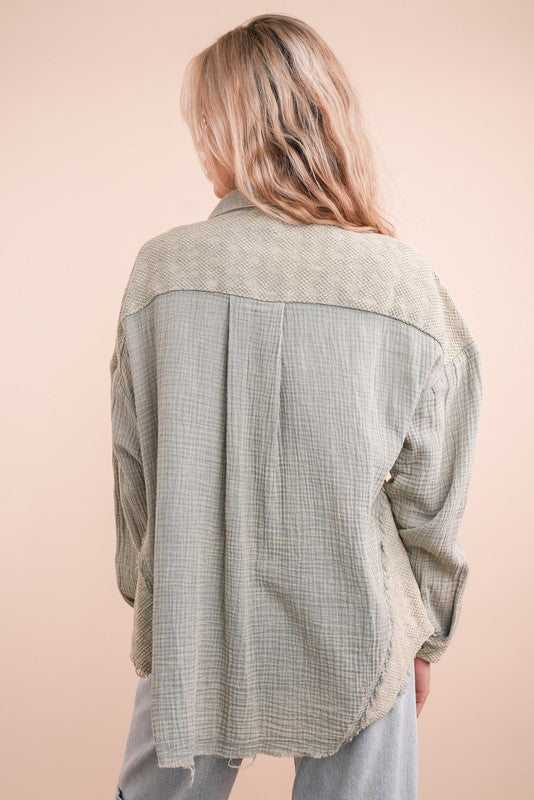 Mineral Washed Oversized Gauze Shacket