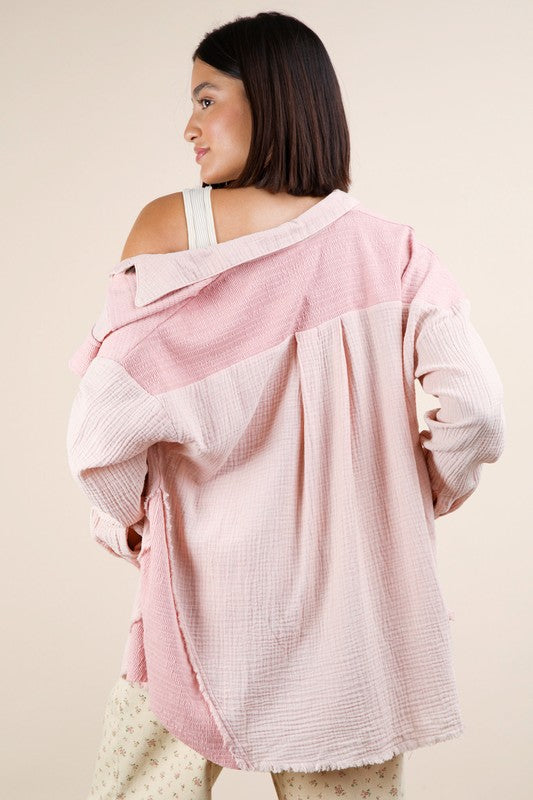 Mineral Washed Oversized Gauze Shacket