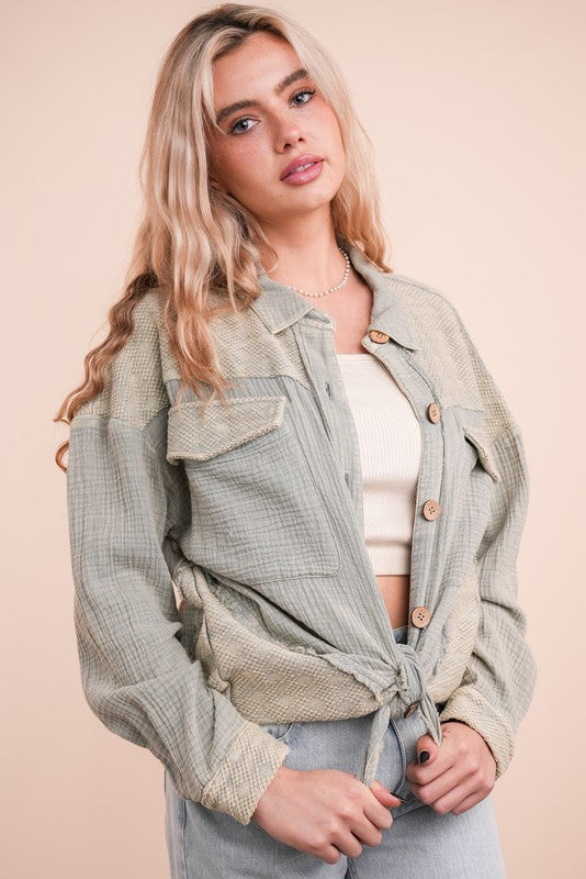 Mineral Washed Oversized Gauze Shacket