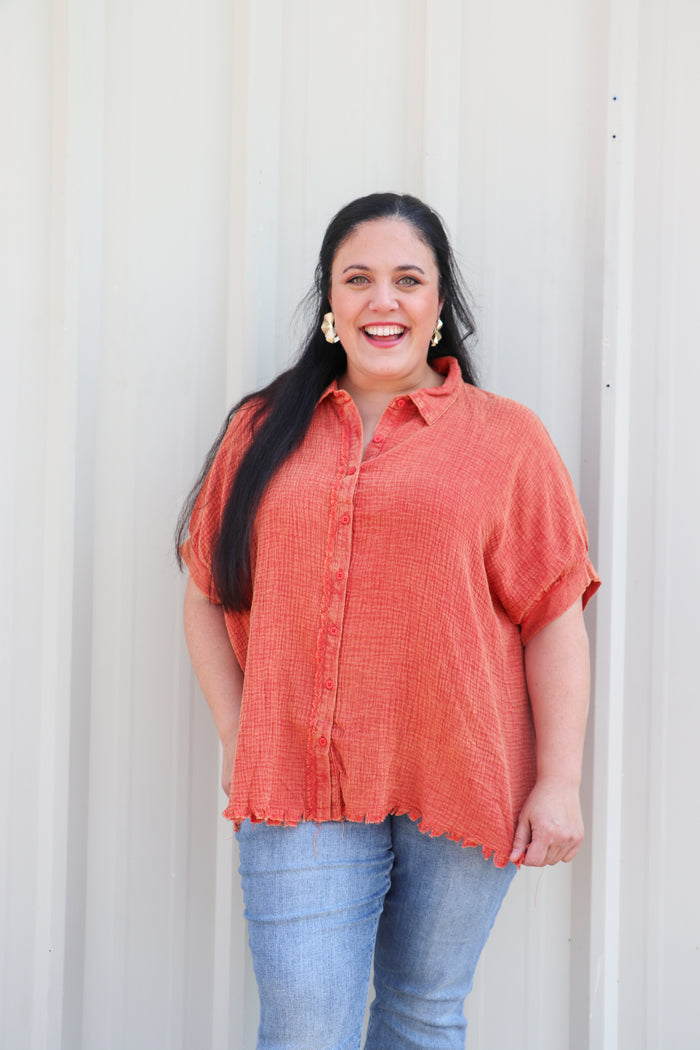 Cotton Gauze Mineral Wash Button Down Top