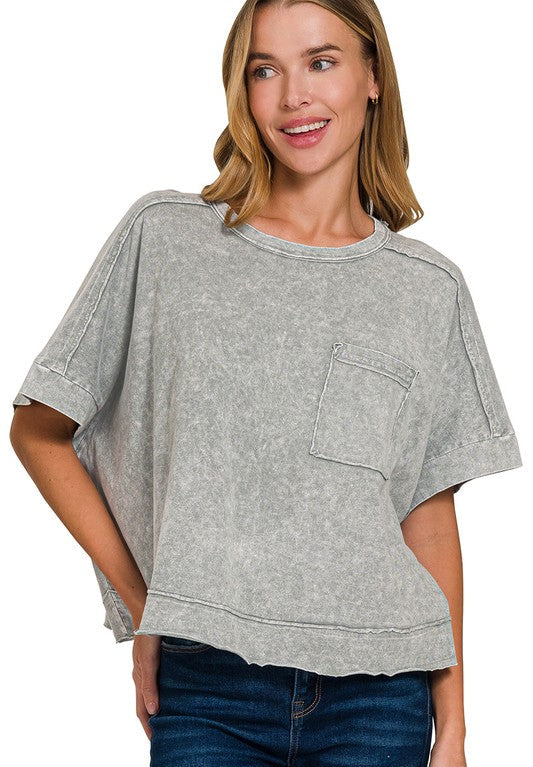 Halo Snow Washed Oversized Crop Tee