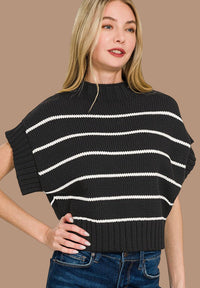 Striped Cropped Mock Neck Sweater