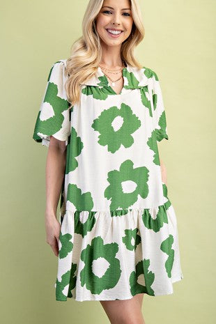 Green Floral Print Mini Dress