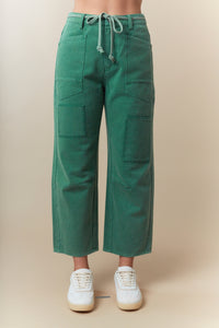 Front Belted Washed Denim Pocket Pants