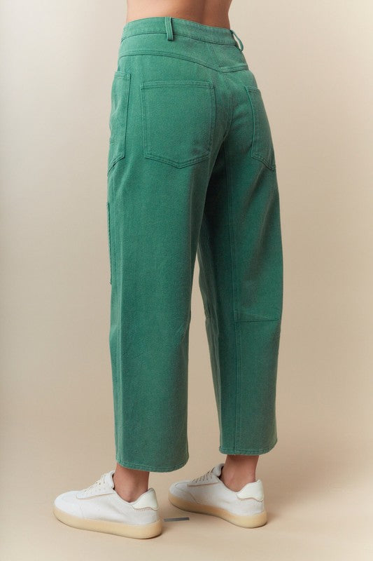 Front Belted Washed Denim Pocket Pants