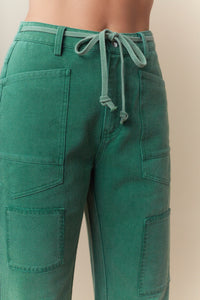 Front Belted Washed Denim Pocket Pants