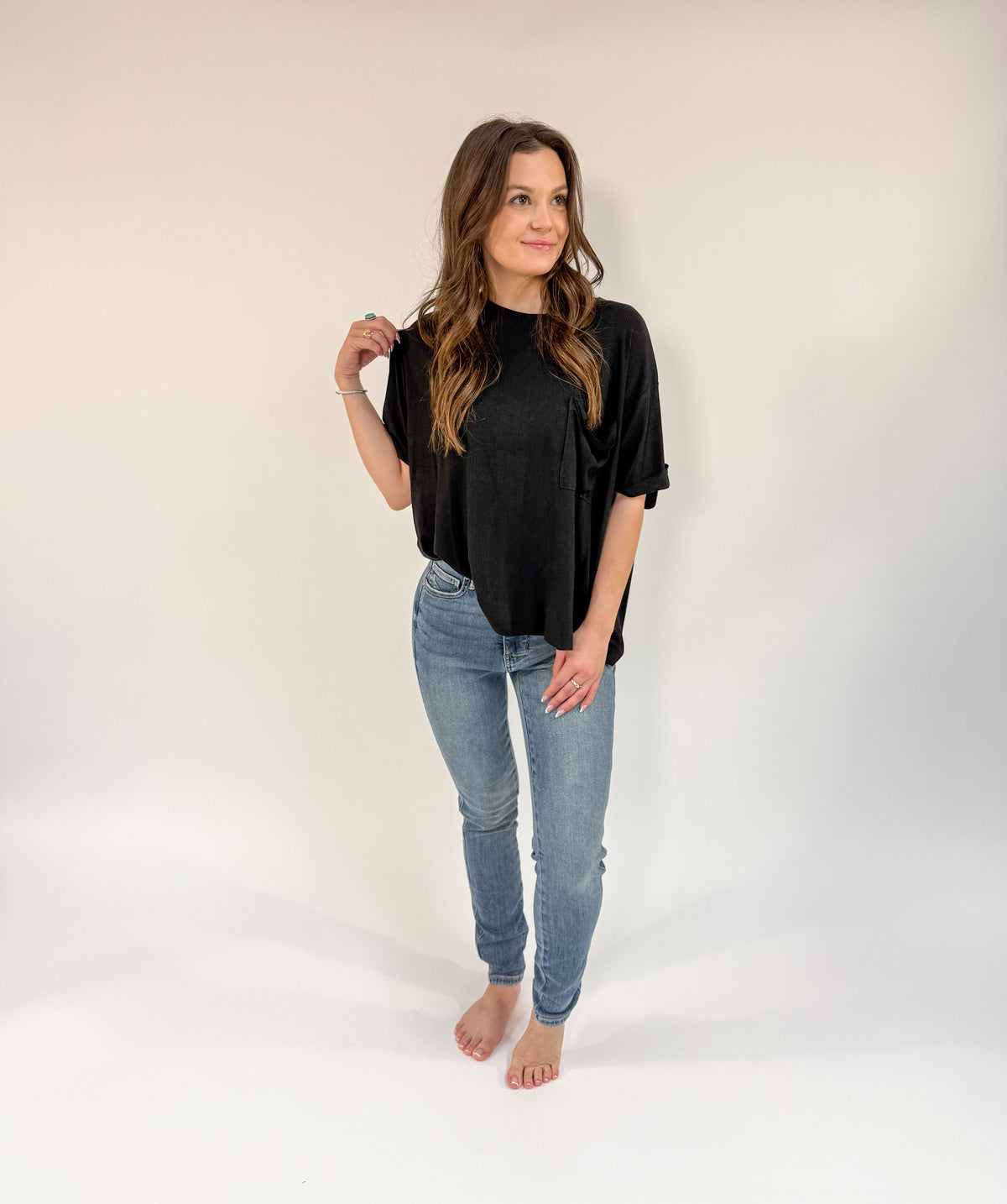 Oversized Ribbed Round Neck Short Sleeve Top