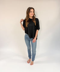 Oversized Ribbed Round Neck Short Sleeve Top