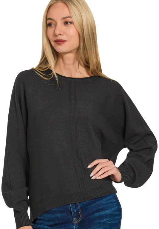 Front Seam Round Neck Sweater