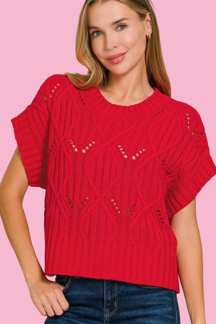 Cable Knit Short Sleeve Sweater