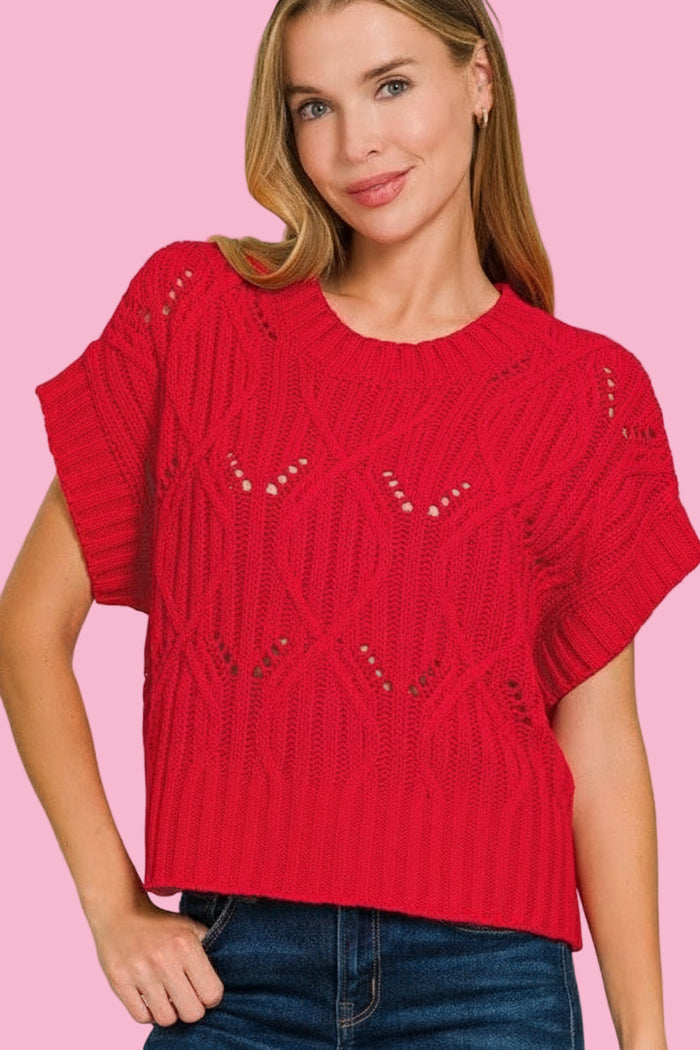 Cable Knit Short Sleeve Sweater