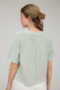 Washed Ribbed Short Sleeve Tee W/ Pocket