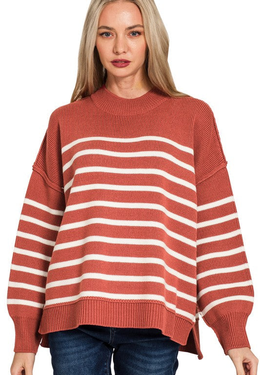 Exposed Seam Striped Oversized Sweater