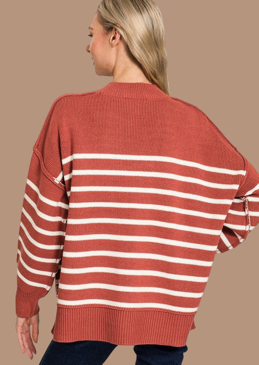 Exposed Seam Striped Oversized Sweater