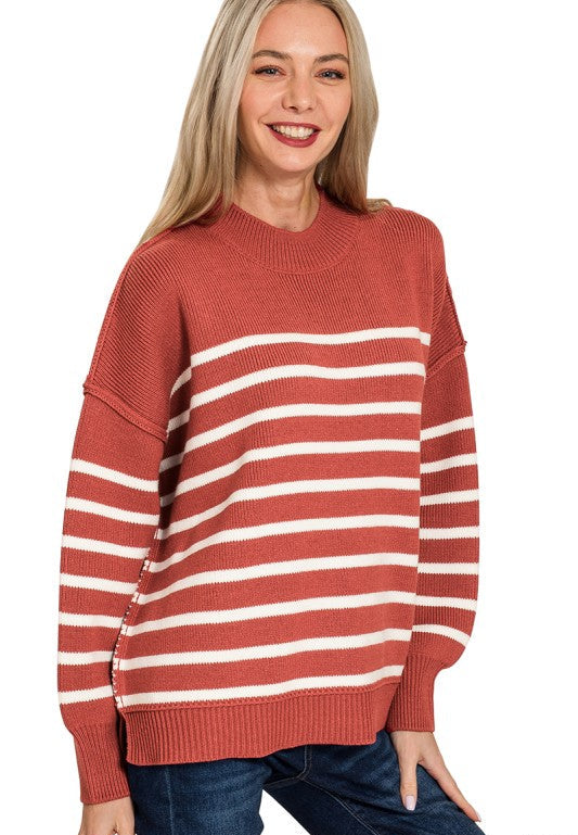 Exposed Seam Striped Oversized Sweater