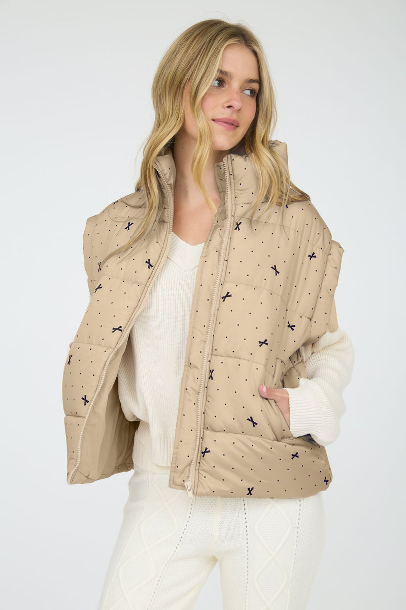 Polka Dot & Bow Zip-Up Puffer Vest