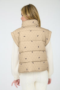 Polka Dot & Bow Zip-Up Puffer Vest