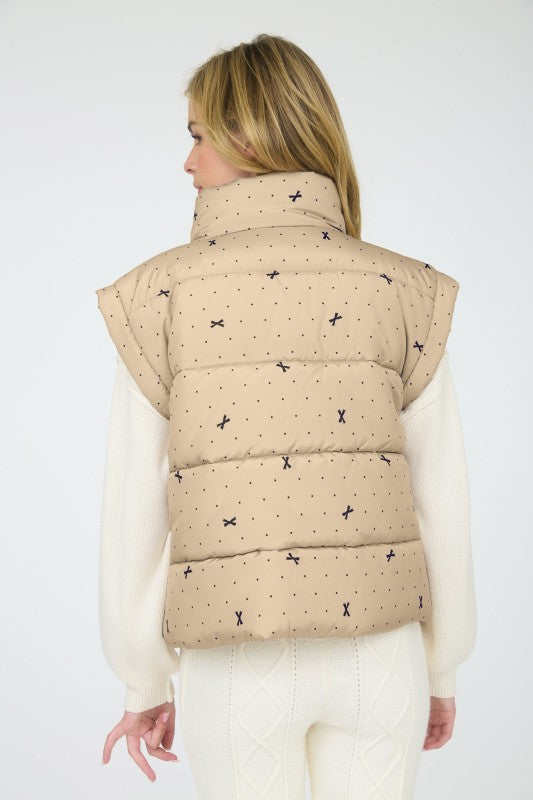 Polka Dot & Bow Zip-Up Puffer Vest