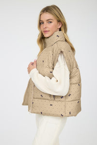 Polka Dot & Bow Zip-Up Puffer Vest