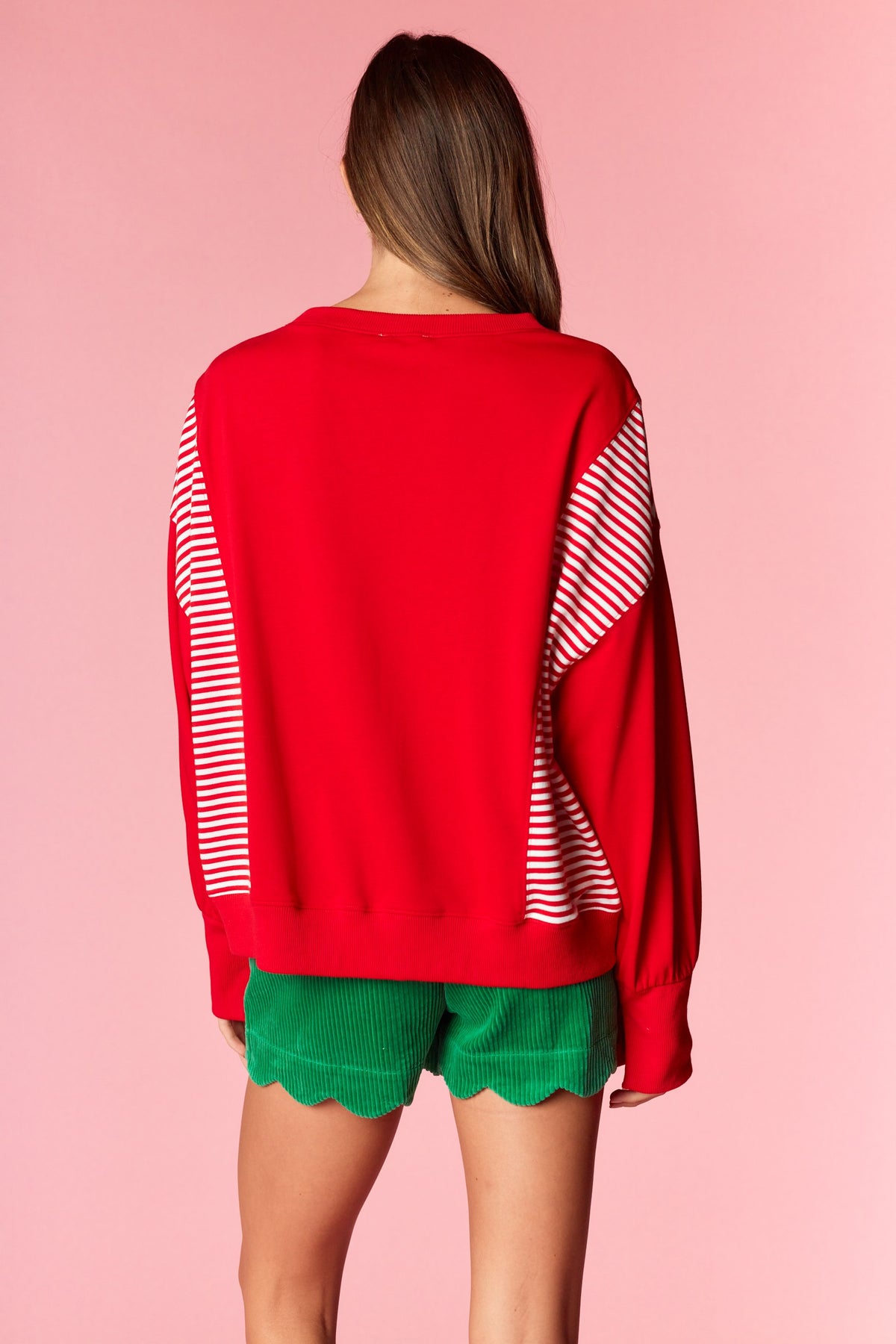 X-MAS Bow Patch Stripe Mixed Terry Top