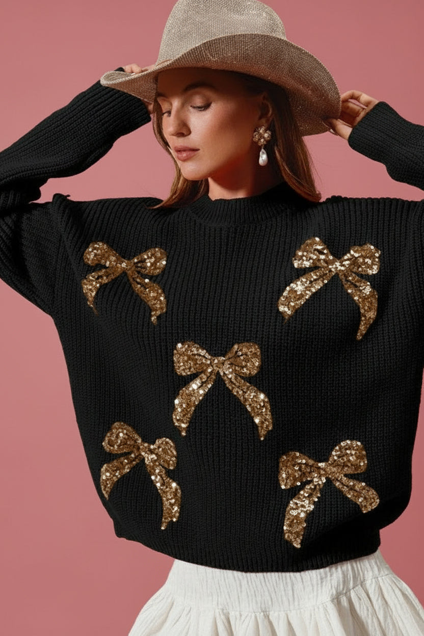 All Over Ribbon Sequins Christmas Holiday Sweater