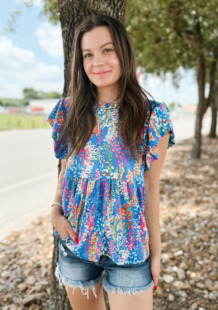 Babydoll Floral Print Buttery Smooth Knit Top