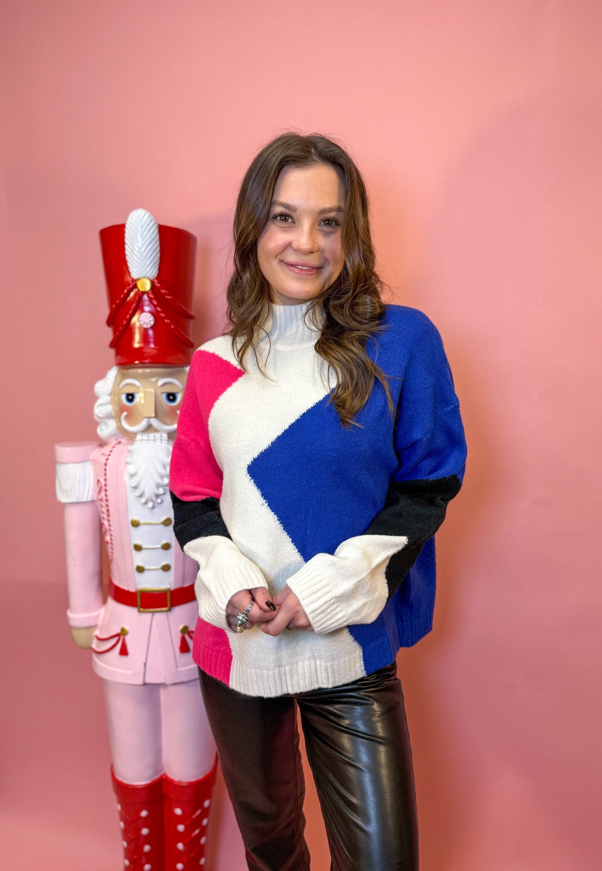 Color block Turtle Neck Long Sleeve