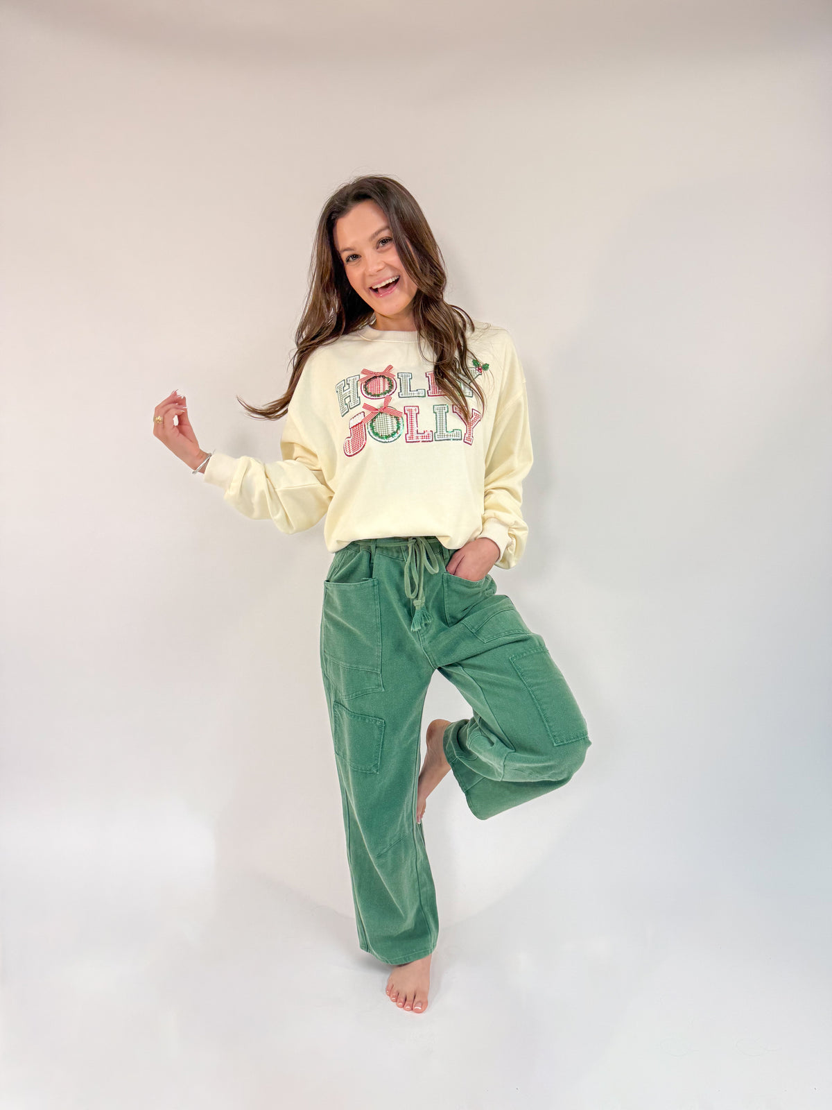 Front Belted Washed Denim Pocket Pants