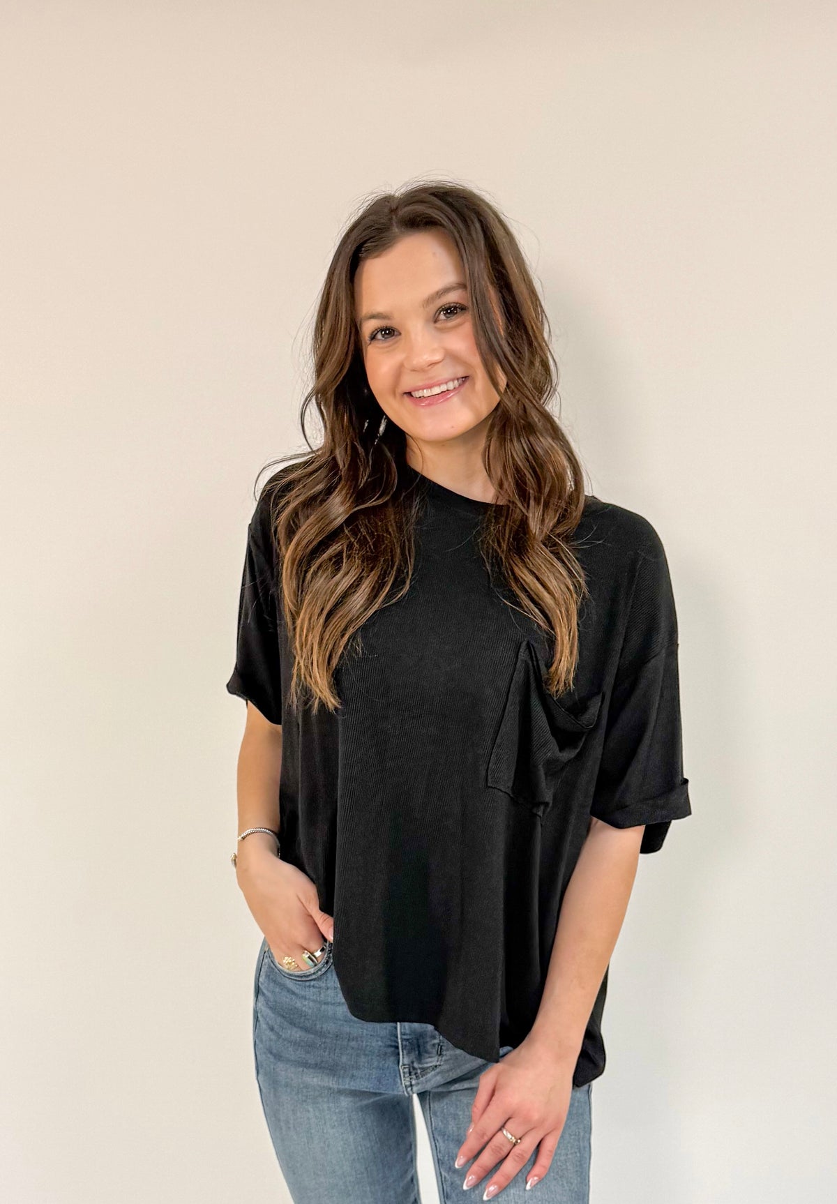 Oversized Ribbed Round Neck Short Sleeve Top