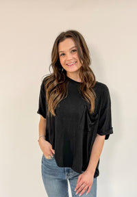 Oversized Ribbed Round Neck Short Sleeve Top