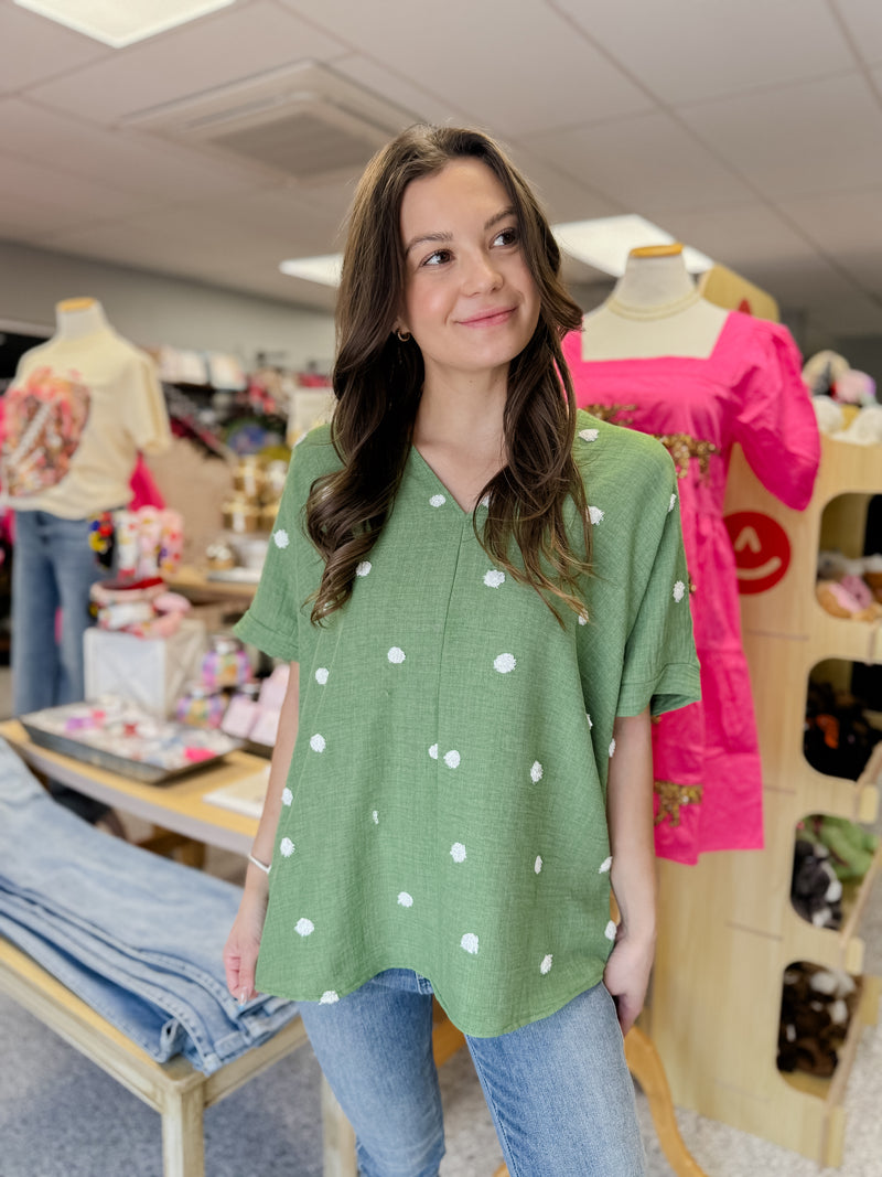 Polka Dot Embroidery Boxy Top