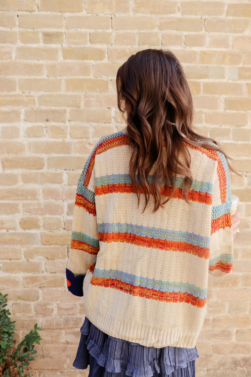 Stripe Flower Pattern Sweater
